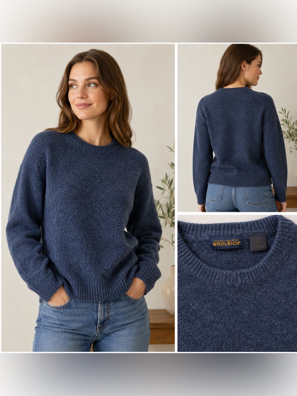 Woolrich John Rich & Bros Women’s M 100% Lambswool Blue Crewneck Sweater